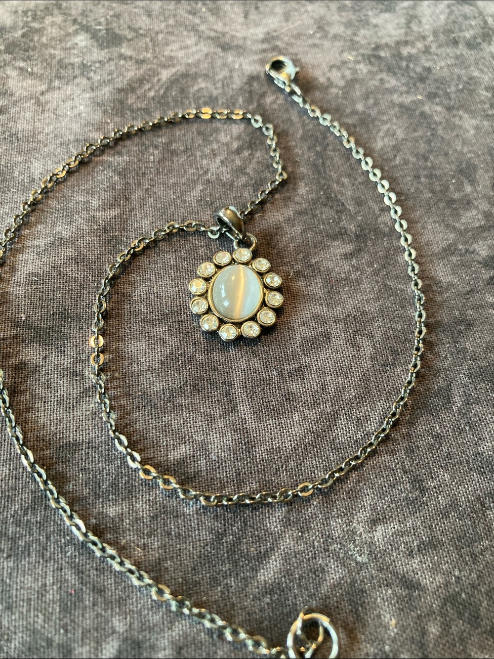 Dark  Silver Tone Moonstone Pendant Necklace in White